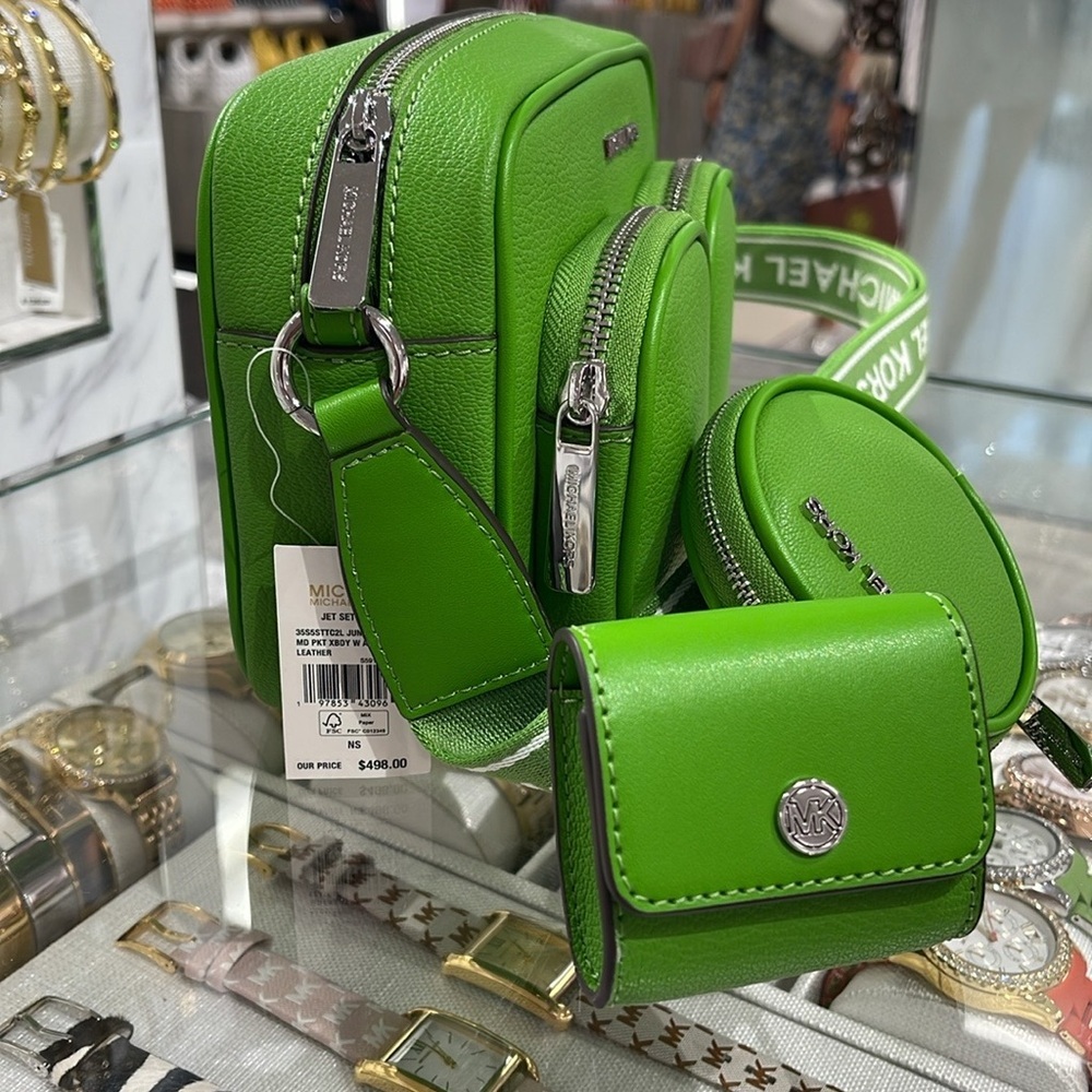 Michael Kors Jet Set Leather Medium Crossbody Bag with Case for Apple Airpods Pr - Picture 7 of 16